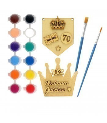 Personalised Children's Queen's Jubilee Paint Your Own Kits 18mm Freestanding Crown With Separate 3mm 3D Themed Shapes